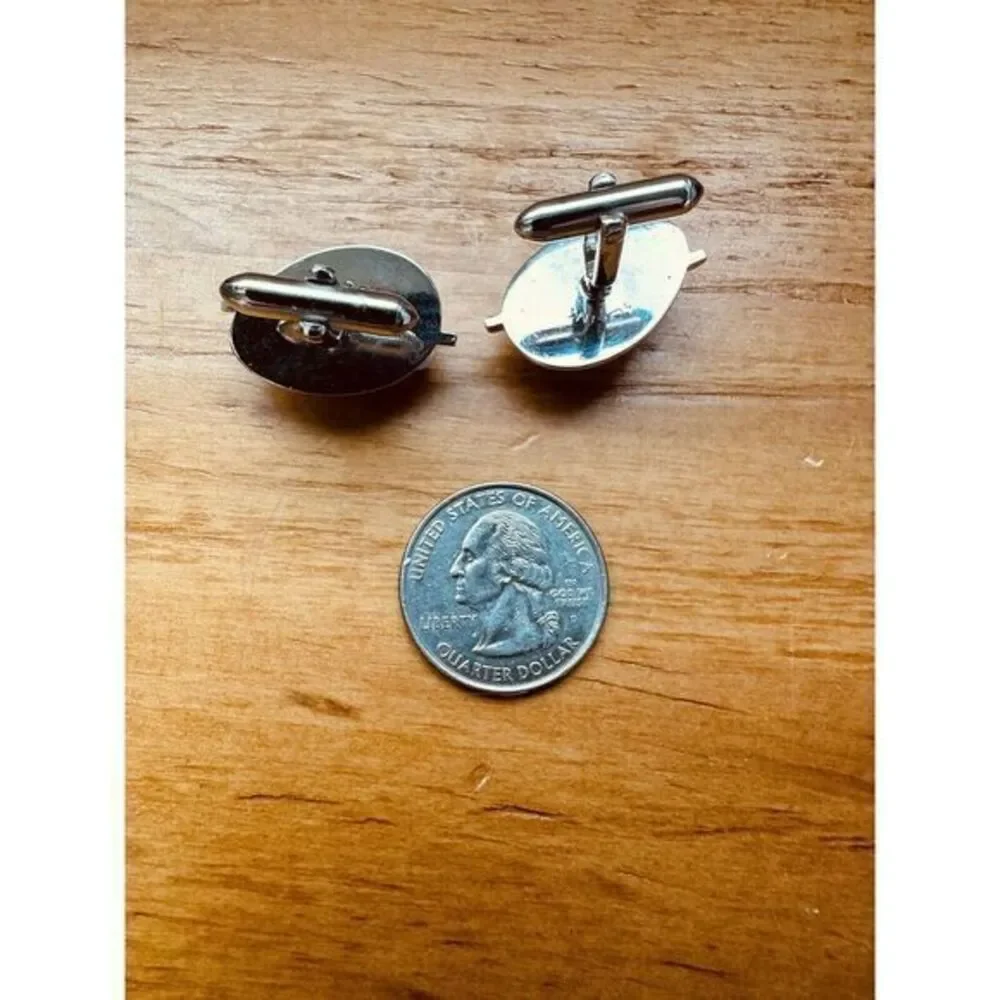Swank Set Silver‎ Tone Faux Pearl Cuff Links & Matching Tie Clip Vintage